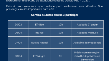 CONVITE: Calendário de apresentações da Diretoria Executiva nas Patrocinadoras