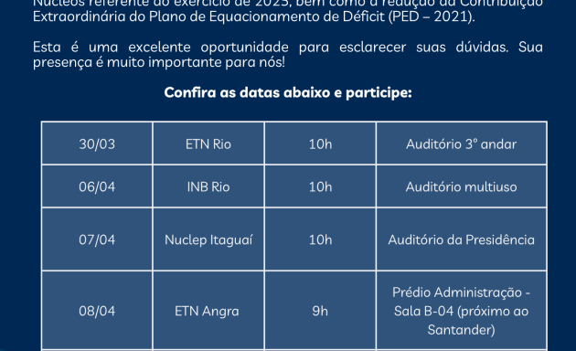 CONVITE: Calendário de apresentações da Diretoria Executiva nas Patrocinadoras